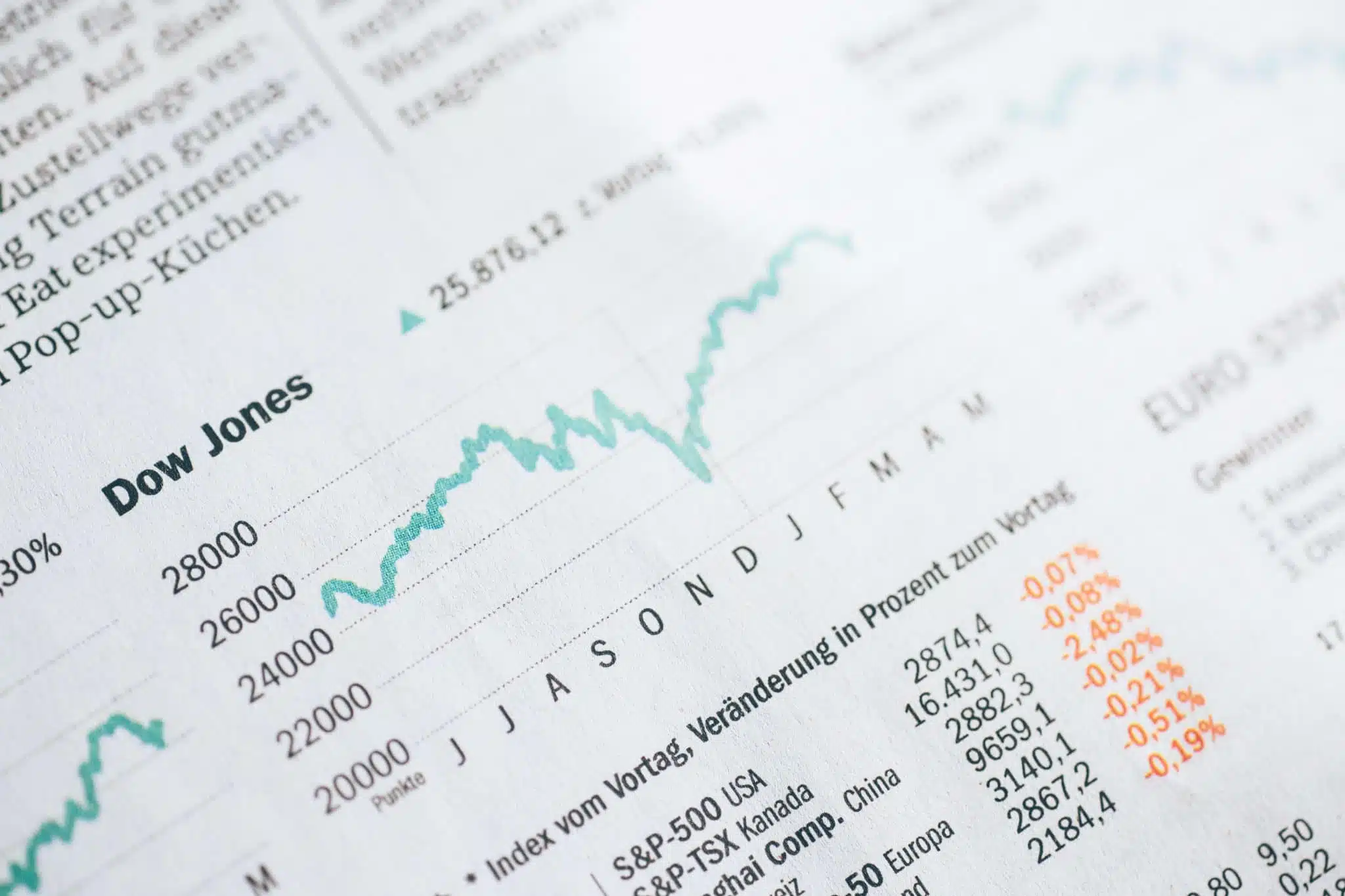A look at the stock market in a newspaper