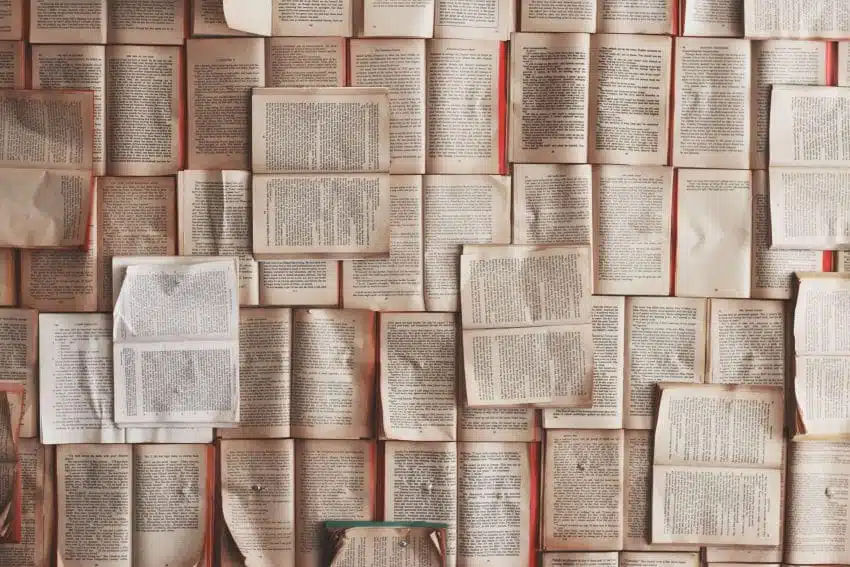 Open books with text possibly containing italicized text