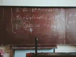 mathematical equations on a blackboard